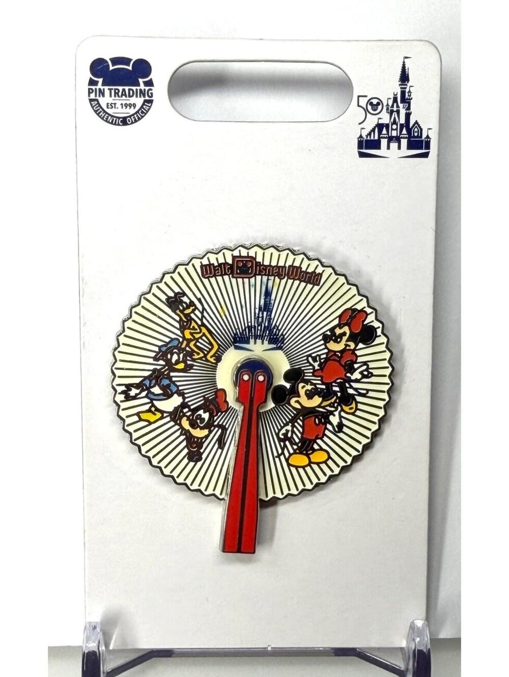 Disney Parks 50th Anniversary Mickey & Friends Fan Spinner Enamel Pin New